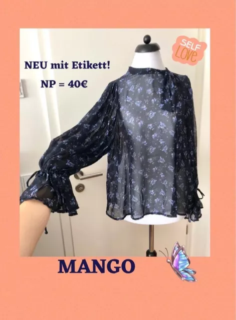 🌼Marineblaue Bluse mit Volant Schleife - Mango - Gr. XS/34 bis M/38 - NP 40€ 🌼