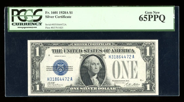 DBR 1928A $1 Silver Funnyback Gem Fr. 1601 HA Block PCGS 65 PPQ Ser # H31864472A