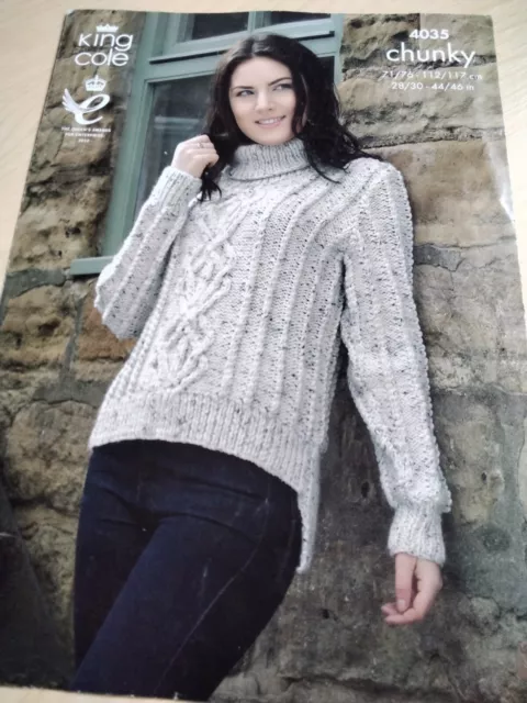 King Cole Knitting Pattern 4035. Lady's Cable Sweaters. Chunky. 28-46" chest