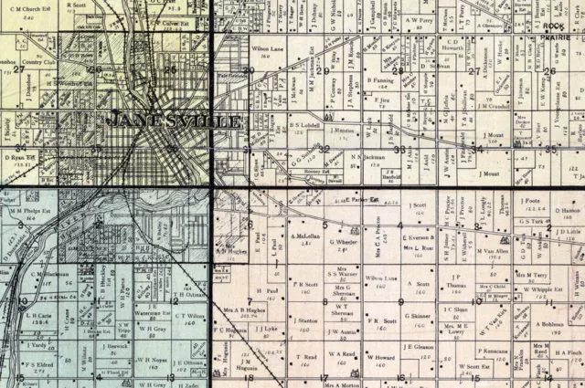 1900 Farm Line Map of Rock County Wisconsin Janesville 2