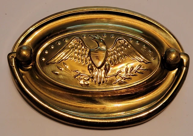 NOS NEW OLD STOCK SOLID BRASS FEDERAL SHERATON PLATE PULL EAGLE 3" Center 3.5"