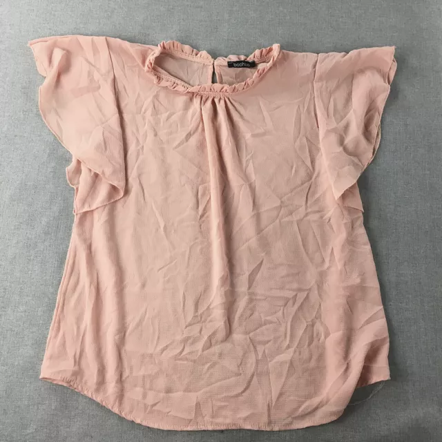 Boohoo Womens Top Size 14 Pink Short Sleeve Shirt Blouse