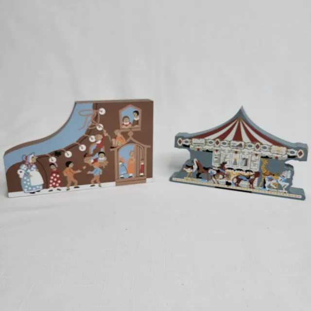 Lot of 2 Vintage 90's The Cats Meow Wood Shelf Sitter Village Pieces