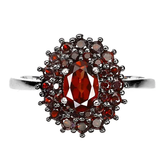 Ring Red Garnet Genuine Mined Gems Solid Sterling Silver Cluster S  US 9.25