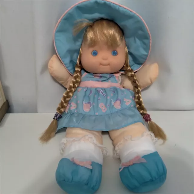 Vintage Fisher Price Puffalump Kids Blue Eyed Blue Dress Baby Doll Plush 1992