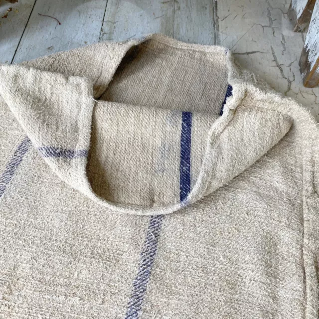 Indigo blue striped grain sack grainsack linen fabric antique feed sack stripes