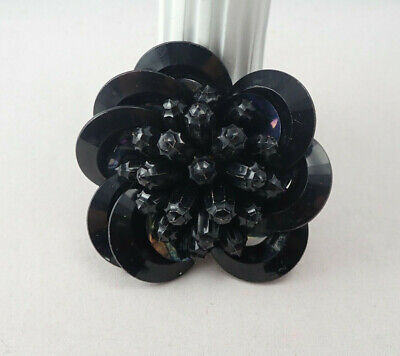 Vintage Black Early Plastic Made In Hong Kong Layered Flower Pin Brooch