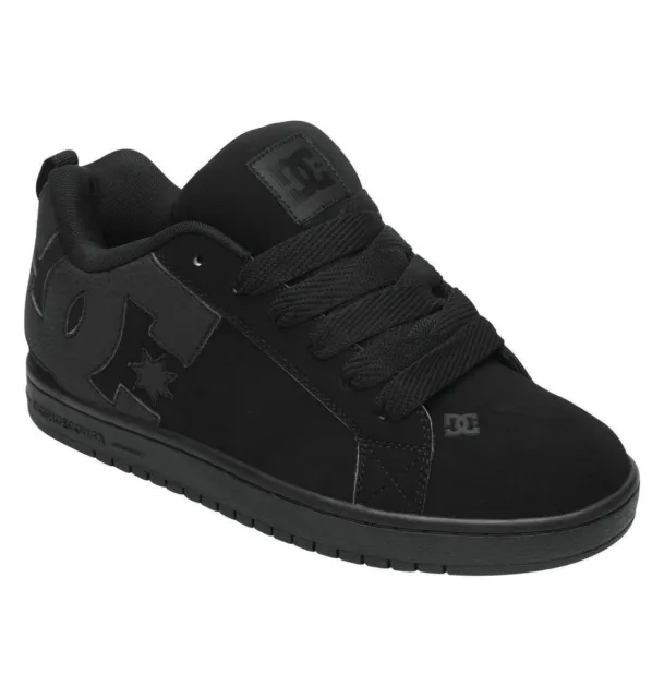 DC Full Black Men's Court Graffik Leather Skateboarding Shoes Low 100539 3BK