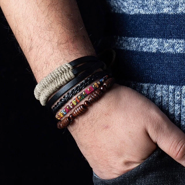 Ensemble de 4 Bracelets  Homme ou Femme  Cuir tressé  - Corde - Tissage