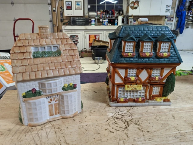 2 Vintage House Bakery Shop Cottage Cookie Jars 1999 Sherwood Brands Ceramic VGC
