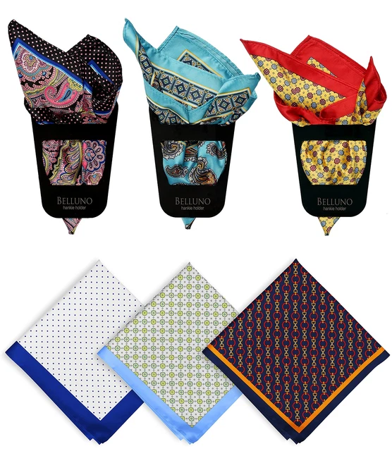 Pocket Square 6 pcs with 3 Folds Holders, Penetrating Printed Handker...