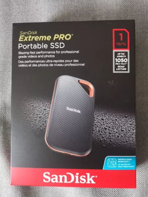 SanDisk Extreme PRO 1TB Portable SSD, 1050 MB/s USB-C Water-Resistant