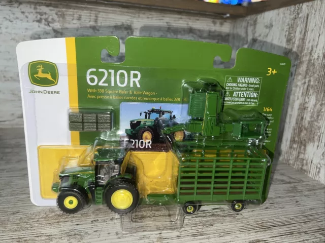 1/64th Scale John Deere 6210R Tractor With 338 Baler And Bale Wagon Die-cast