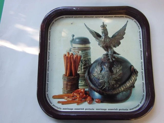 Vintage Tin Tray Litho German Military Hat Pretzels Advertising Collectables 50' 2