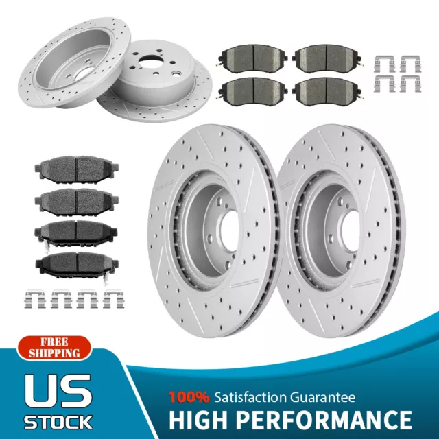 Front Rear Drilled Rotors+Brake Pads for Subaru Forester Legacy Outback Impreza