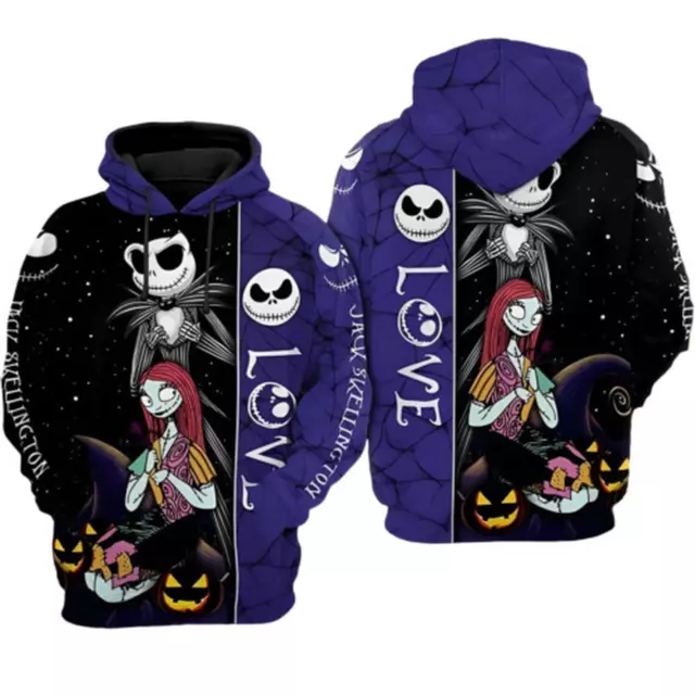 Jack Skellington Love Sally Nightmare Before Christmas Halloween 3D HOODIE Xmas