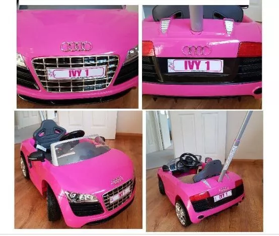 PERSONALISED NUMBER PLATES and D LICENCE fits AUDI R8 KIDS PUSH BUGGY/SIT IN/CAR