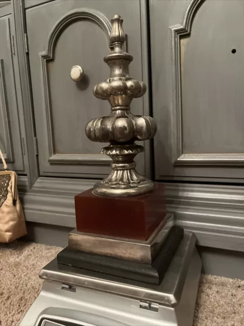 ONE Bombay Company Obelisk Vintage Oxblood Red Silver Plated Wood Traditional
