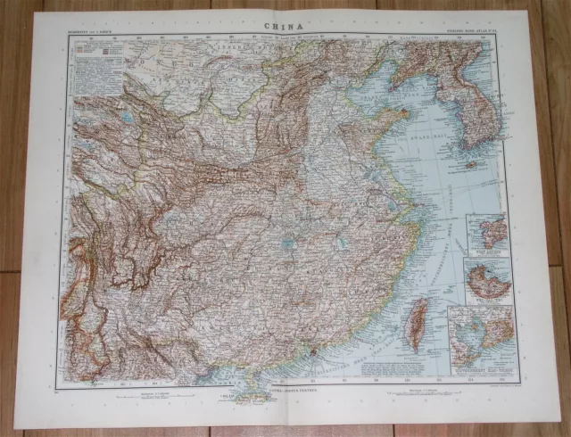 1912 Map Of China Kiautschou Port Arthur Taiwan Shanghai Beijing Hongkong Asia