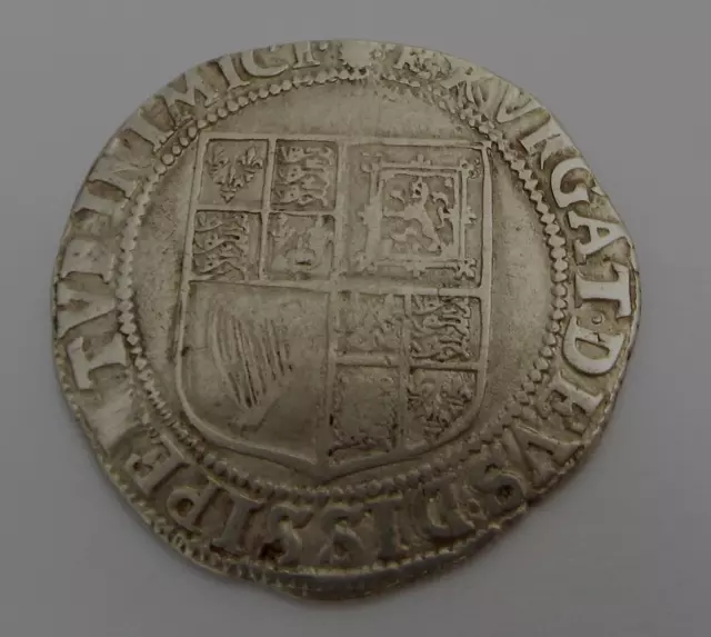 FINE LARGE ENGLISH ANTIQUE c.1604 KING JAMES 1ST HAMMERED SILVER SHILLING COIN