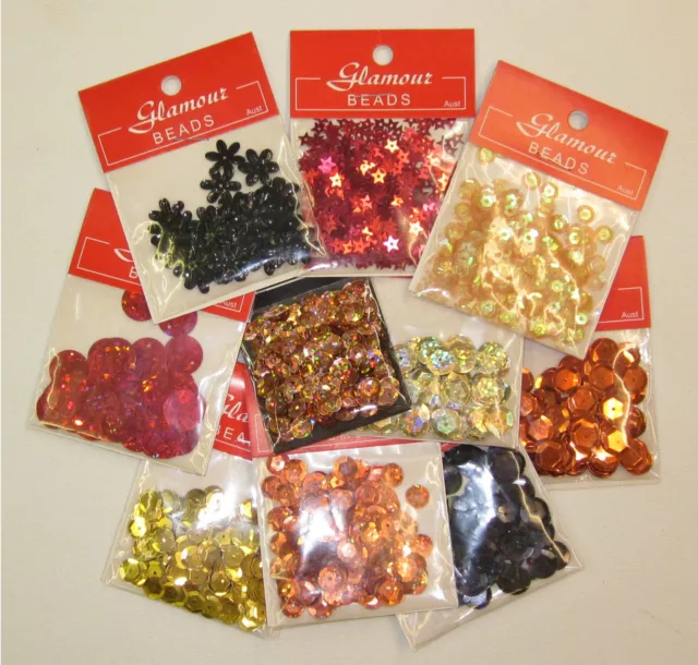 AUTUMN MIX Sequins learn to bead Embellishments DIY arts crafts red orange 10pk