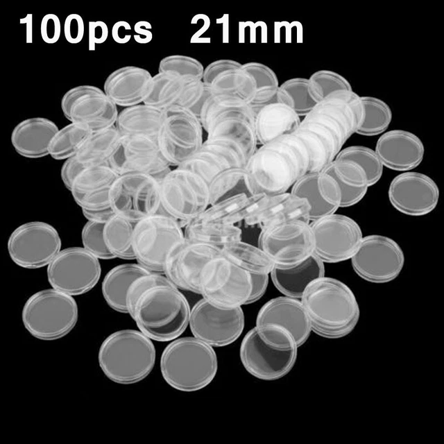 100 Pcs 21mm Coin Holder Capsules Box Storage Clear Round Display Cases Set AU
