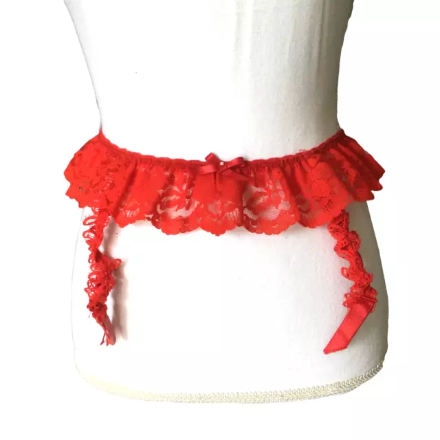 Vintage 80s Lingerie Womens Red Lace Garter Belt Size S - 24" Waist 4 Suspenders