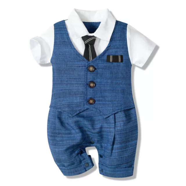 Newborn Infant Baby Boys Gentleman Jumpsuit Button Romper Formal Outfits Clothes