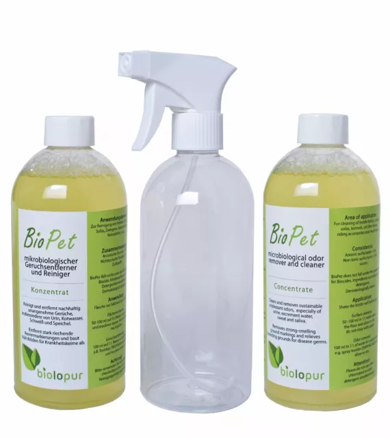 Biolopur BioPet Geruchsentferner 2 x 500 ml Konzentrat & leere Sprühflasche