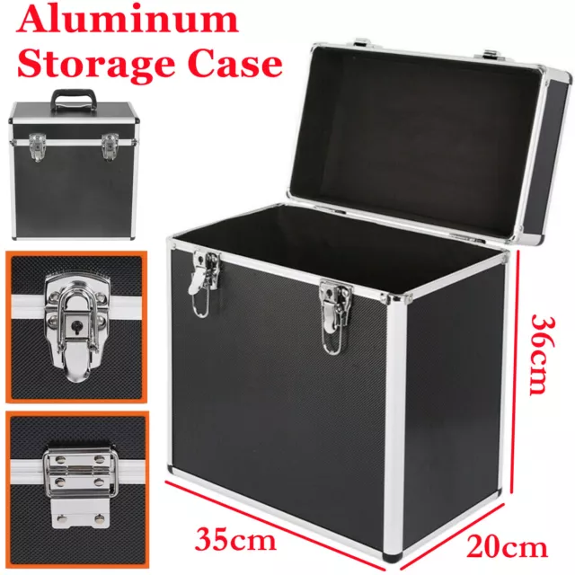 12" Aluminum Vinyl Record Flight Case Hold 50pcs LP Album Storage Box Black