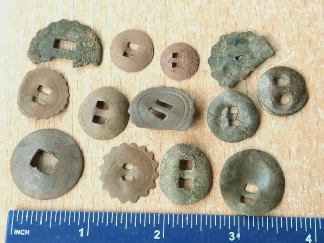 Ancient bronze Button Clasp Buckle Amulet Ring Earring Pendant Necklace 13 pcs