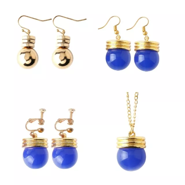 Golden Blue Bead Drop Alloy Ear Hooks Peripheral Ear Clip Necklace Set