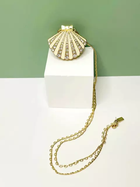 Kate Spade 'Shore Thing' Crystal Clam with Pearl Locket Necklace Summer Sea BNWT 3