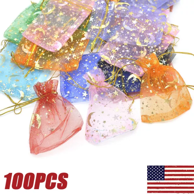 100Pcs Organza Gift Bags Wedding Party Favour Jewellery Candy Pouches 7cm×9cm