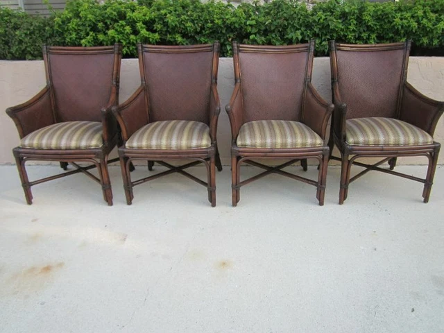 Tommy Bahama Style By Thomasville Dining Arm Chair Bamboo Rattan Wicker Set of 4