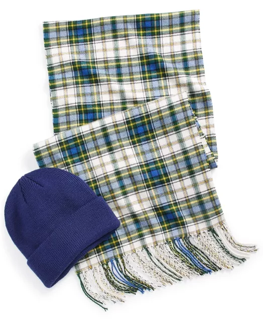 Club Room Men's Blue Beanie & Scarf Set Osfa Reg