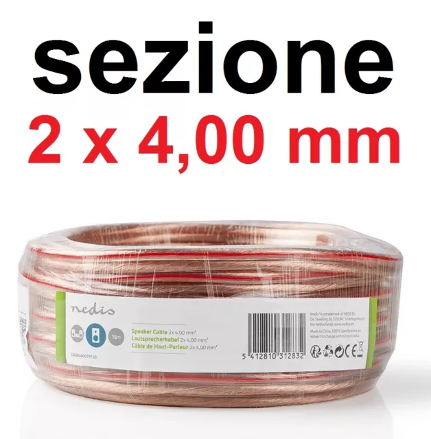 CAVO ALTOPARLANTI RAME PIATTINA SEZ. 2 X 4,00 mm 15 METRI  x casse o per auto