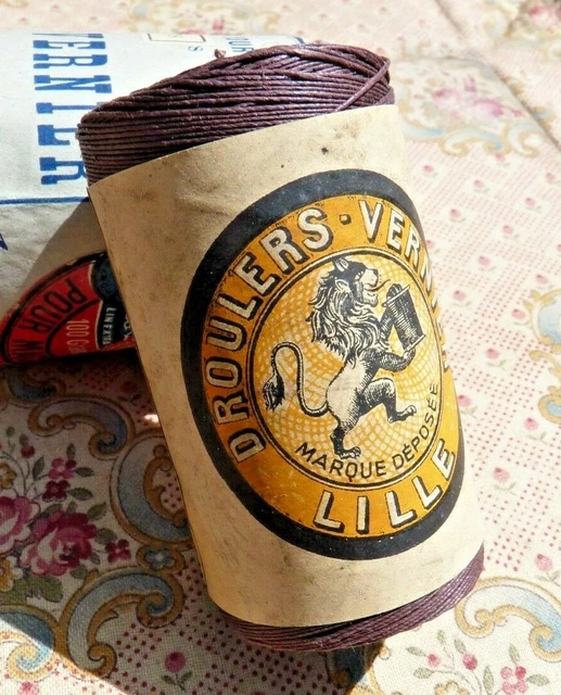 Mercerie ancienne, ANCIENNE BOBINE FIL DE LIN EXTRA "DV" n°18 de 50 gr