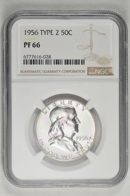 1956 Type 2 50C Silver Proof Franklin Half Dollar NGC PF 66