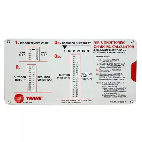 Trane R 22 R22 Superheat Subcooling HVAC Calculator Charging Chart