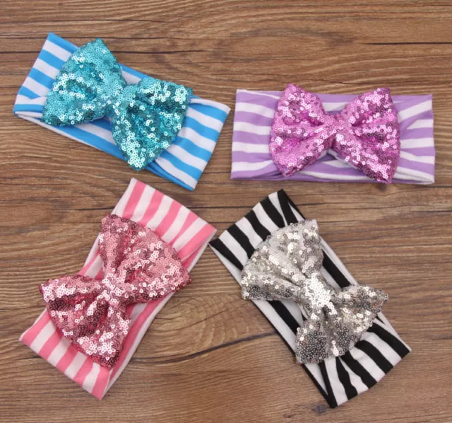 Kids Girls Toddler Baby Sequined Bow Elastic Headband Hair Band Accessories 3