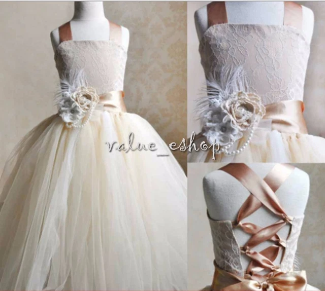 Flower Girl Princess Tulle Dress Party Pageant Wedding Bridesmaid Prom Ball Gown