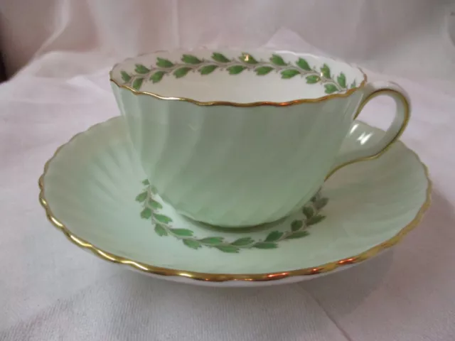 Vintage England Minton Bone China Cup & Saucer green Cheviot