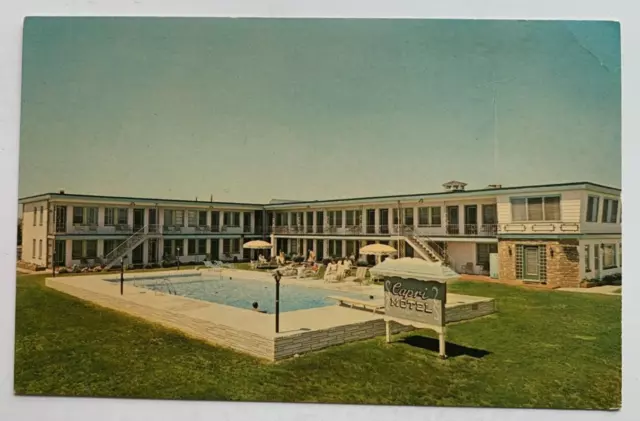 NJ Postcard Cape May Capri Motel Beach & Madison Ave building sign pool vintage