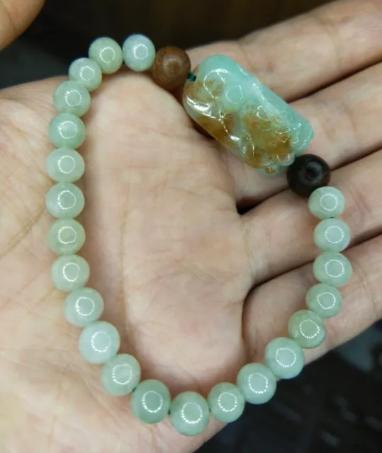 Fine Natural Type A  Jadeite Jade golden fish Pendant handmade beads bracelet