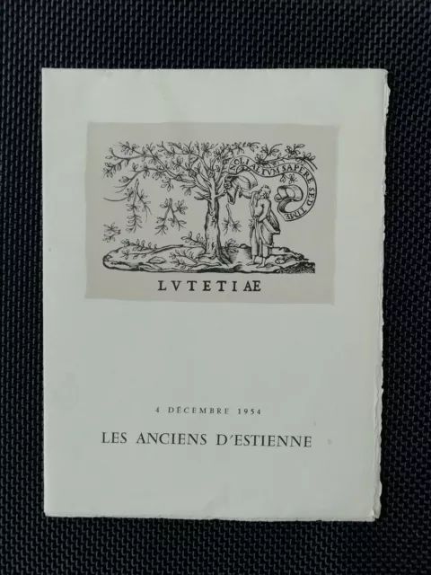 Menu LES ANCIENS D'ESTIENNE - 4 décembre 1954 - numéroté - Ex-Libris - gravure