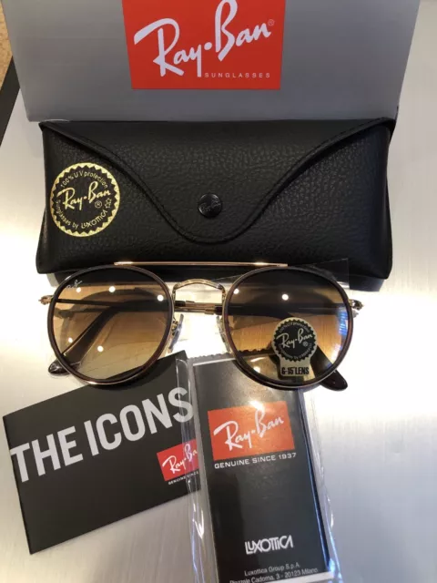 Ray-Ban Round Double Bridge Gold Frame/Gradient Brown RB3647N Sunglasses