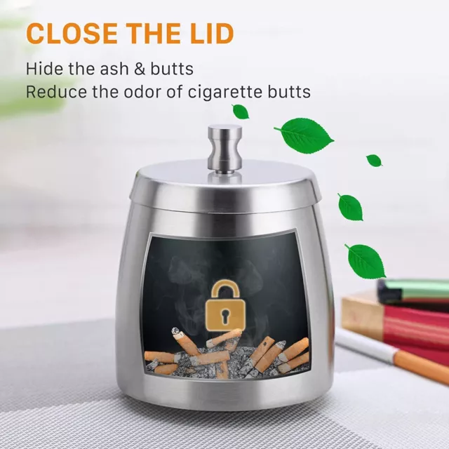 Large Windproof Ashtray With Lid for Cigarettes Outdoor Stainless steel Ashtrays 3