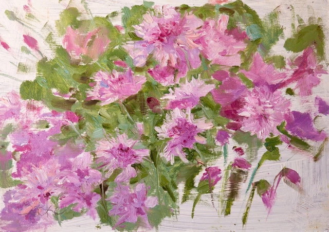 Dipinto ad olio originale su tavola, Arte floreale Plein Air, Fiori...
