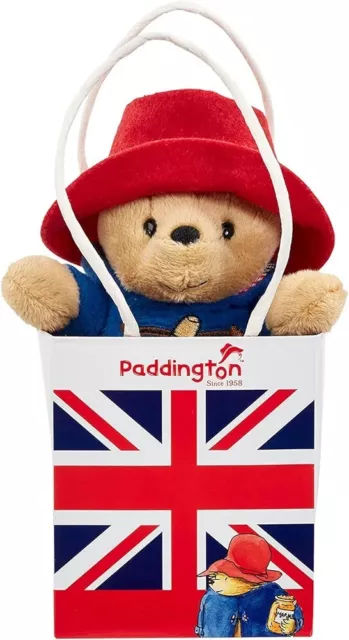 Official Paddington Bear Soft Plush Toy In Union Jack Bag
